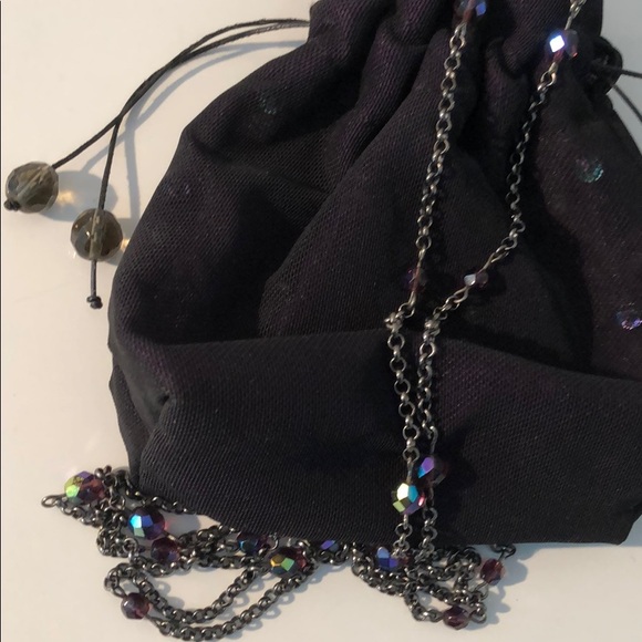 DKNY DRAWSTRING DEEP PURPLE/BLACK SILK ORGANZA BAG - Picture 12 of 16